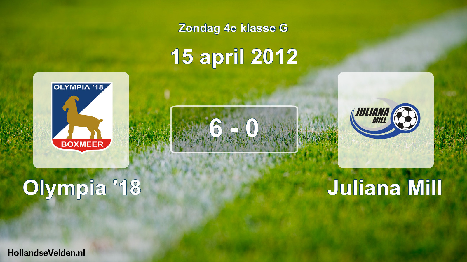 Total number of matches played: Olympia '18 - Juliana Mill 6 - 0 (15 April 2012)