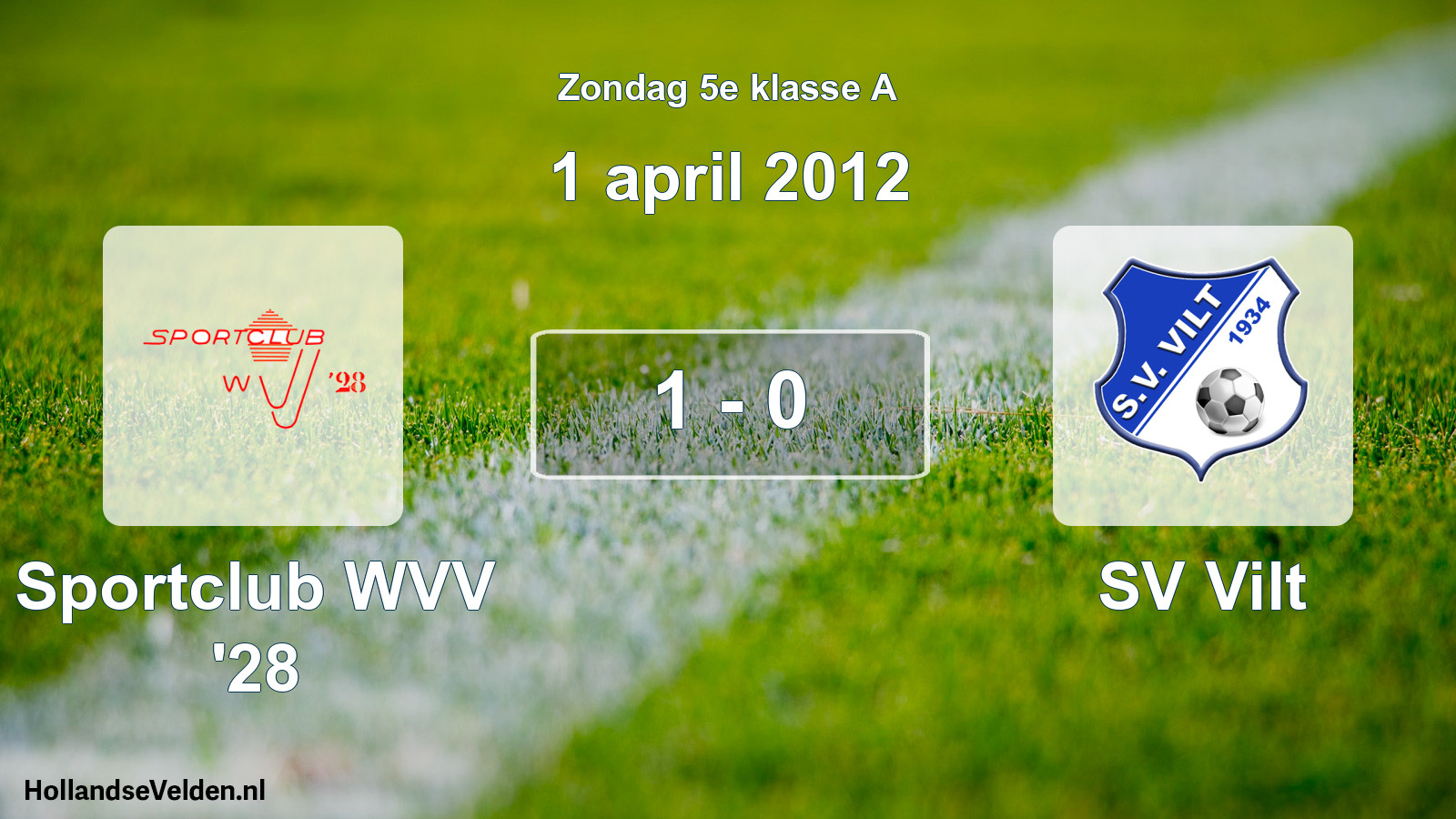 Total number of matches played: Sportclub WVV '28 - SV Vilt 1 - 0 (1 April 2012)