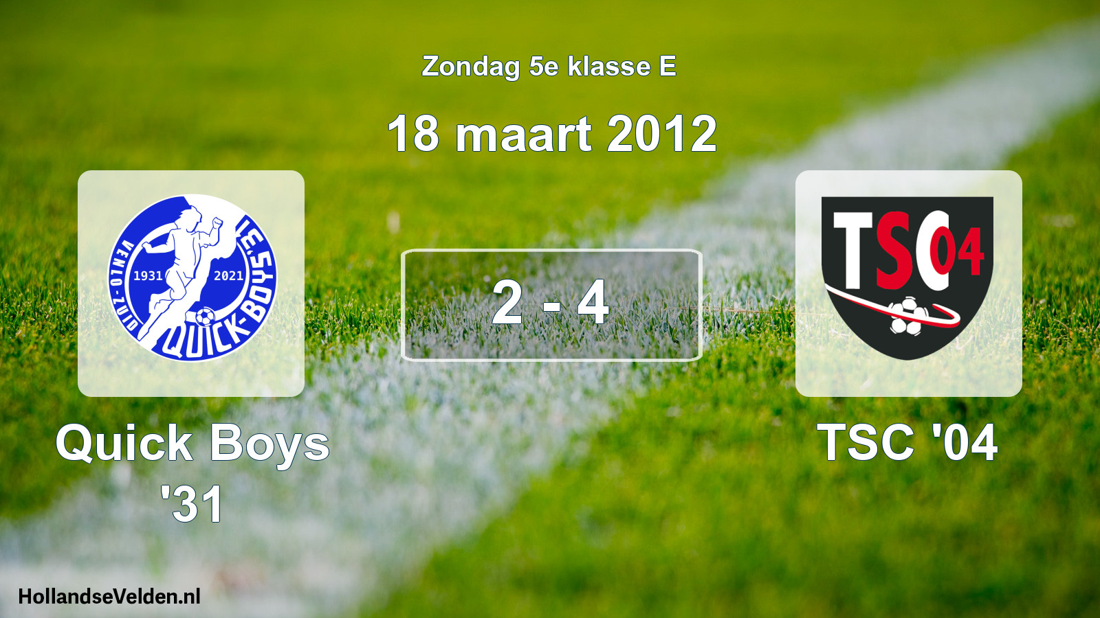 Total number of matches played: Quick Boys '31 - TSC '04 2 - 4 (18 March 2012)