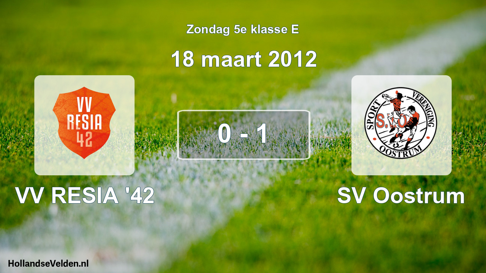 Total number of matches played: VV RESIA '42 - SV Oostrum 0 - 1 (18 March 2012)
