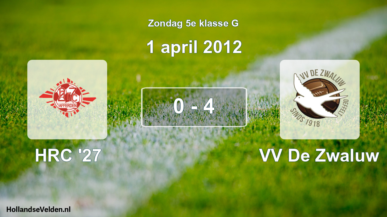 Total number of matches played: HRC '27 - VV De Zwaluw 0 - 4 (1 April 2012)