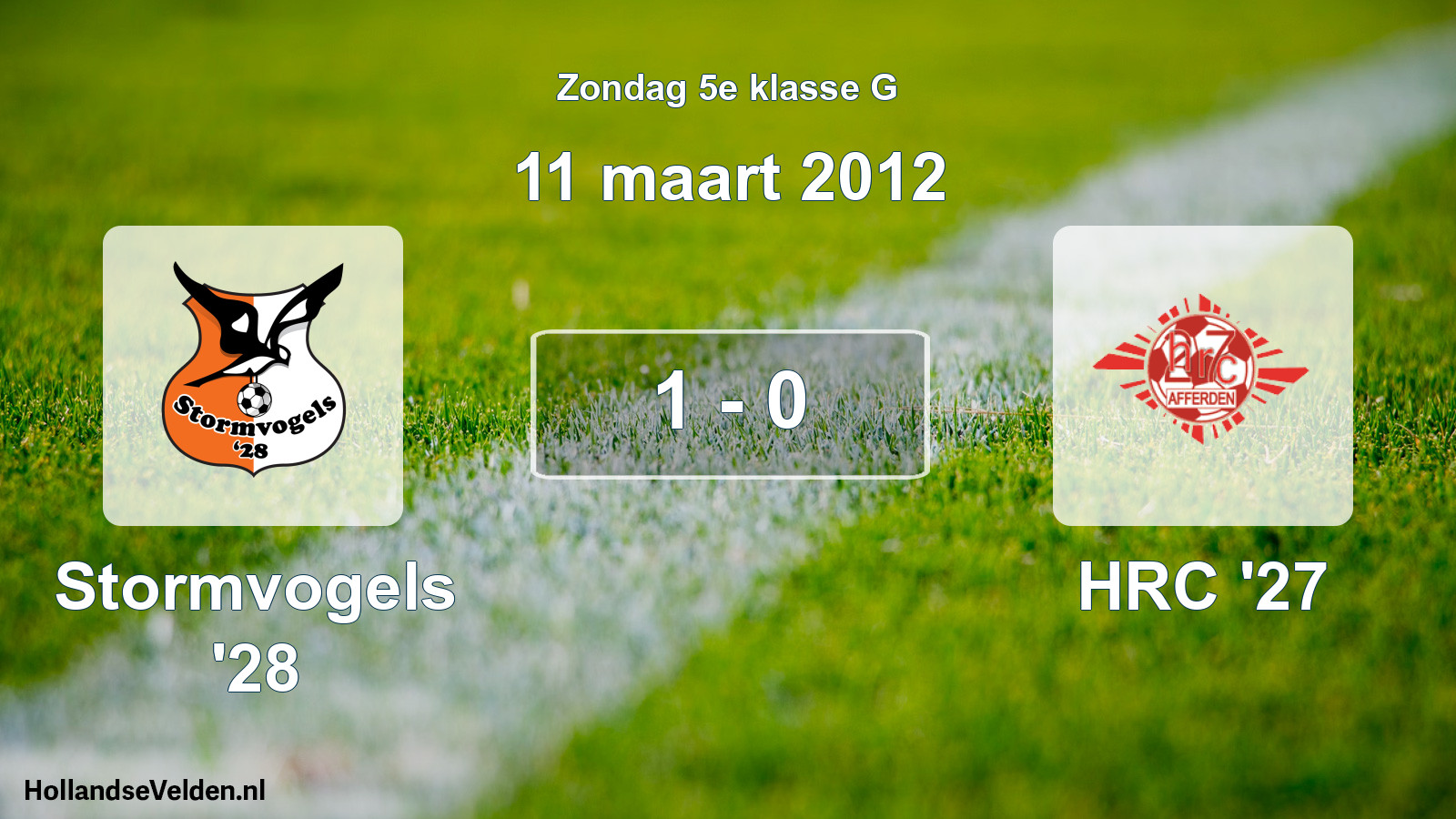 Total number of matches played: Stormvogels '28 - HRC '27 1 - 0 (11 March 2012)