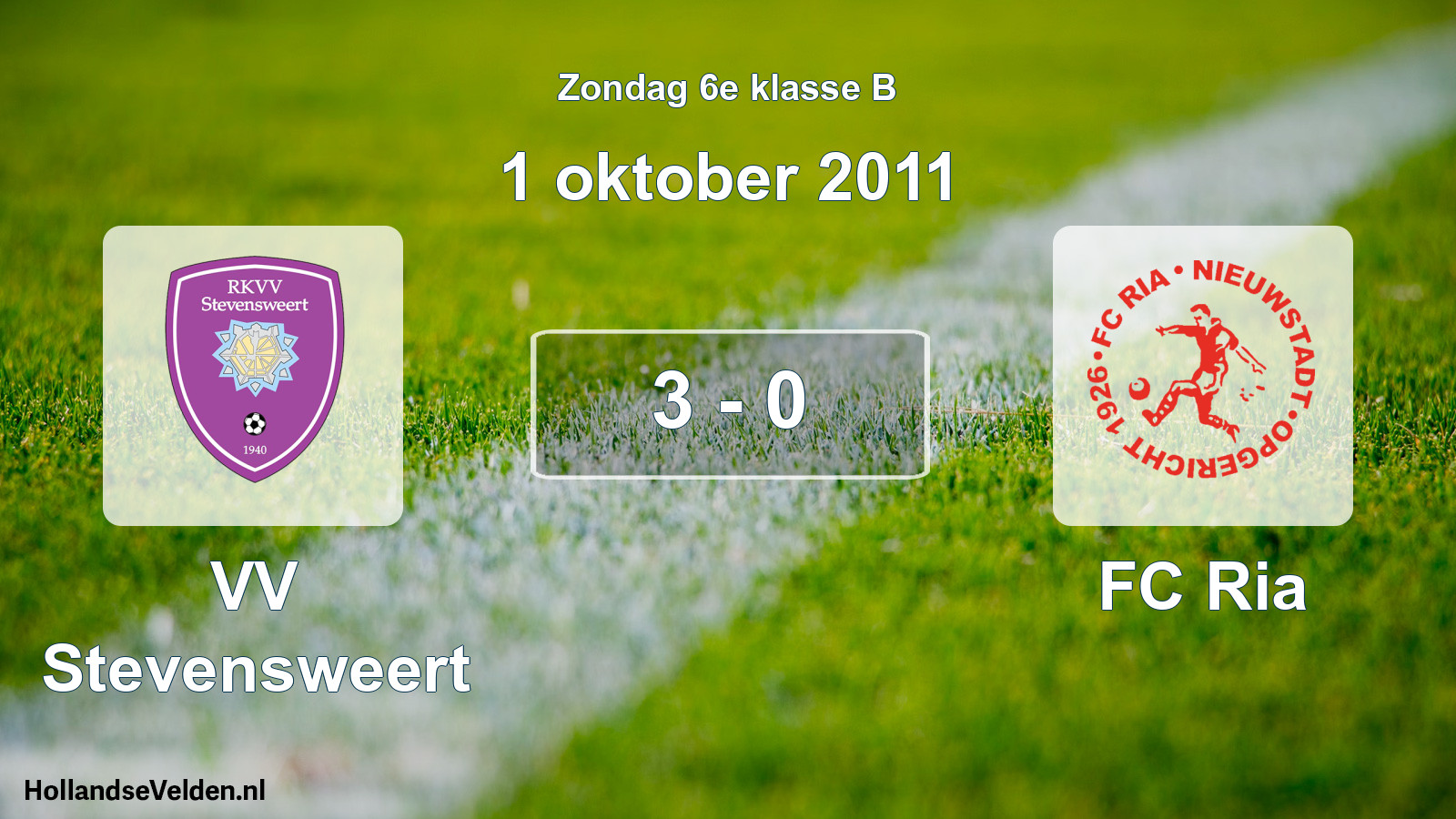 Total number of matches played: VV Stevensweert - FC Ria 3 - 0 (1 October 2011)