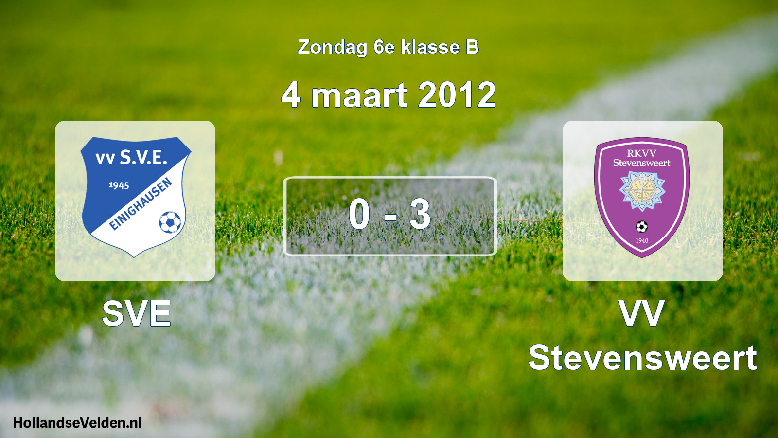 Total number of matches played: SVE - VV Stevensweert 0 - 3 (4 March 2012)