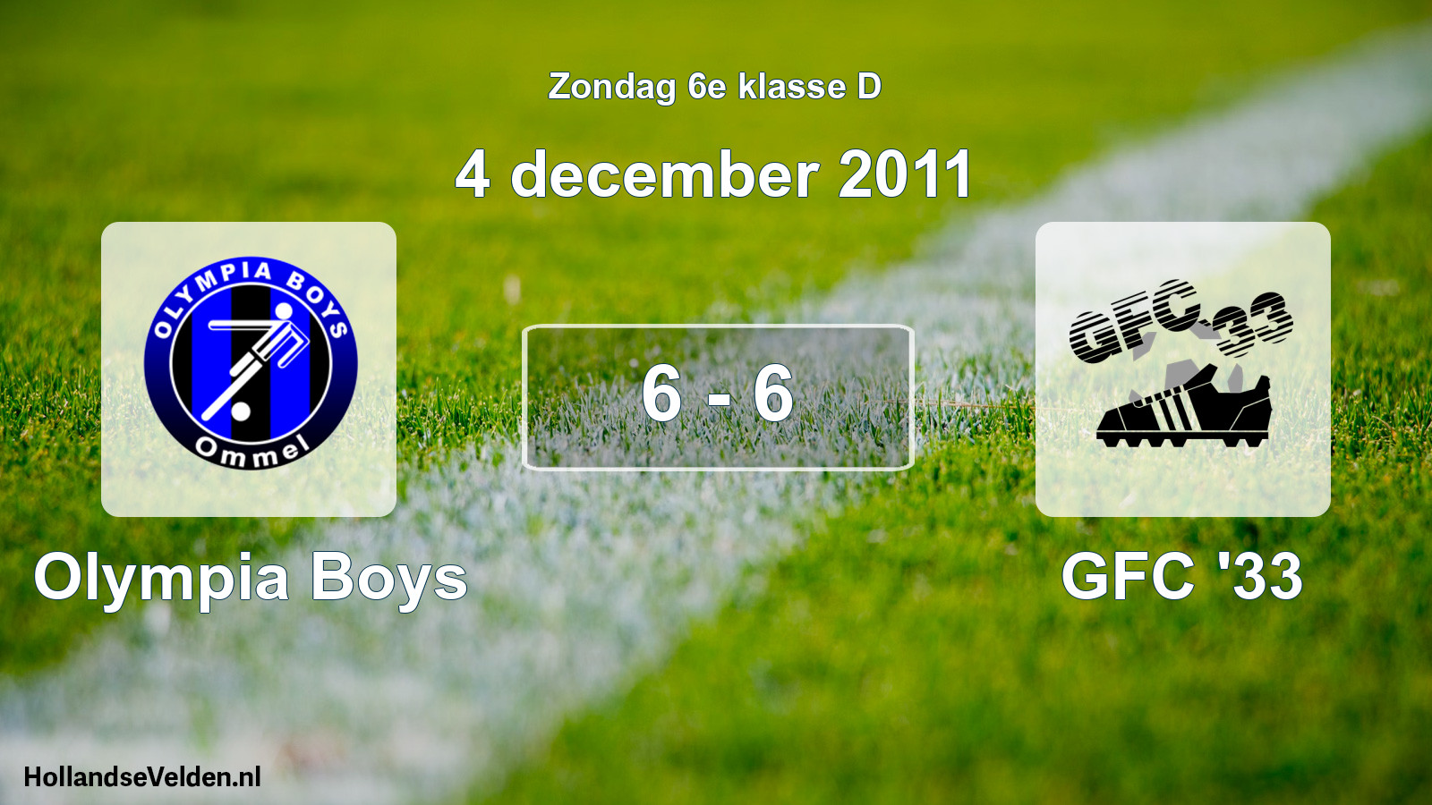 Total number of matches played: Olympia Boys - GFC '33 6 - 6 (4 December 2011)