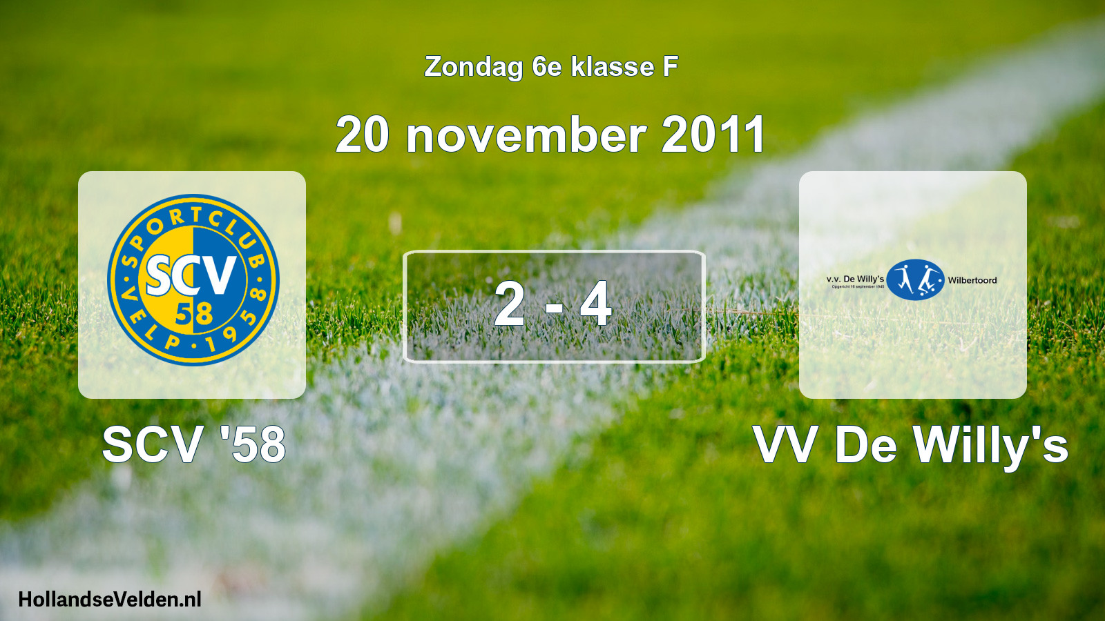 Total number of matches played: SCV '58 - VV De Willy's 2 - 4 (20 November 2011)