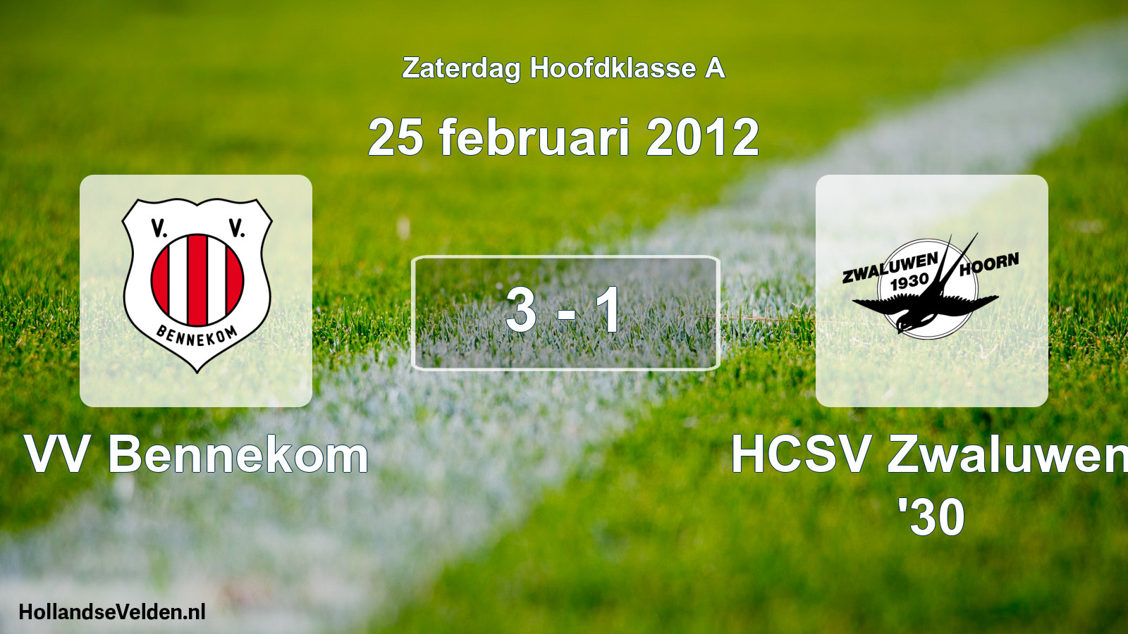 Total number of matches played: VV Bennekom - Zwaluwen '30 3 - 1 (25 February 2012)