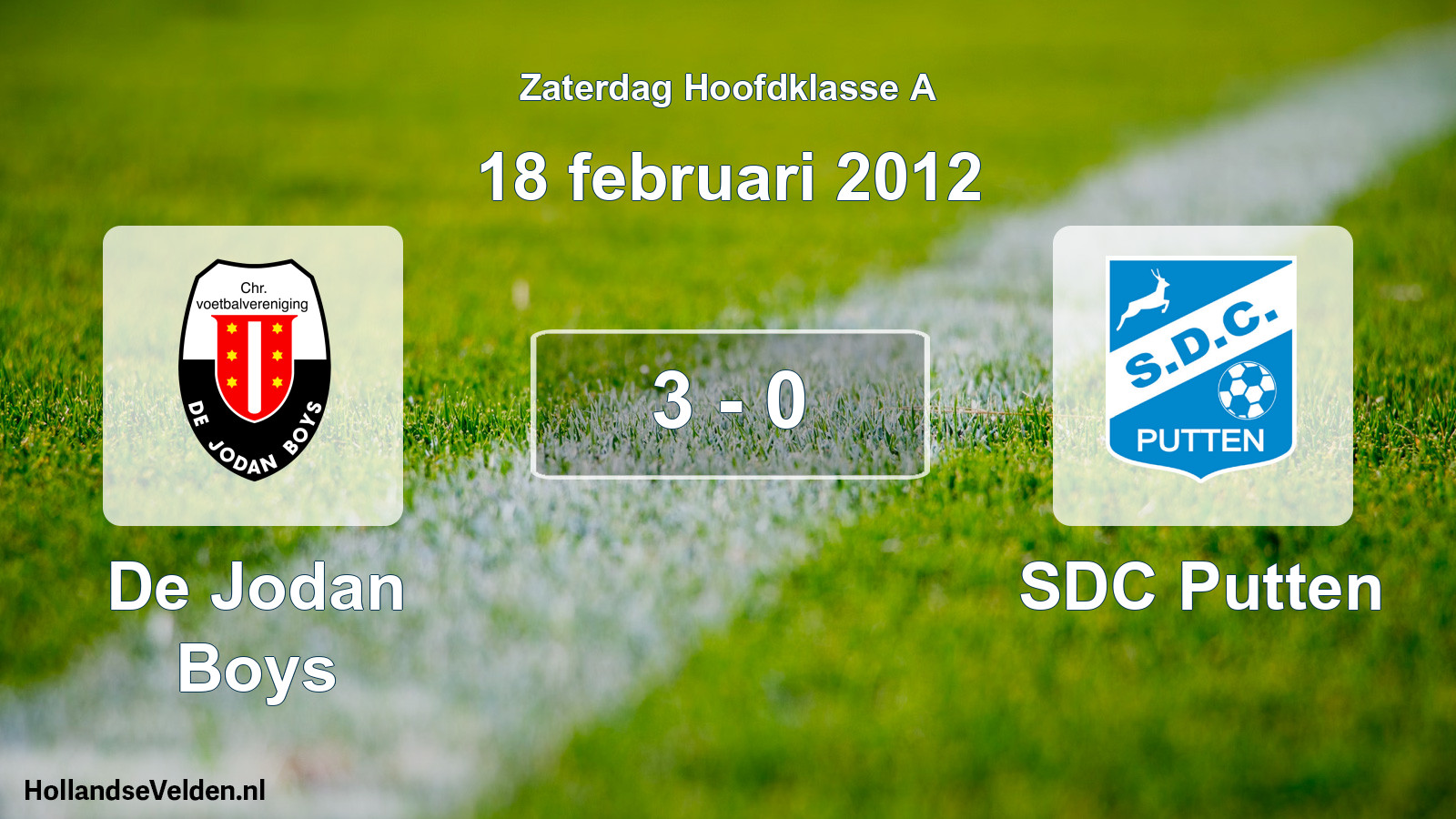 Total number of matches played: De Jodan Boys - SDC Putten 3 - 0 (18 February 2012)