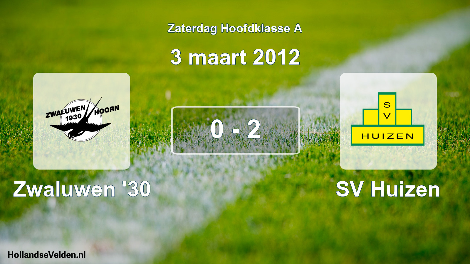Total number of matches played: Zwaluwen '30 - SV Huizen 0 - 2 (3 March 2012)