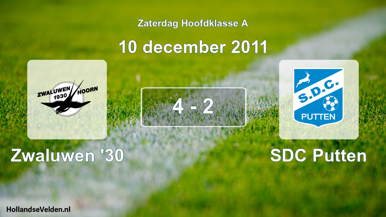 Total number of matches played: Zwaluwen '30 - SDC Putten 4 - 2 (10 December 2011)