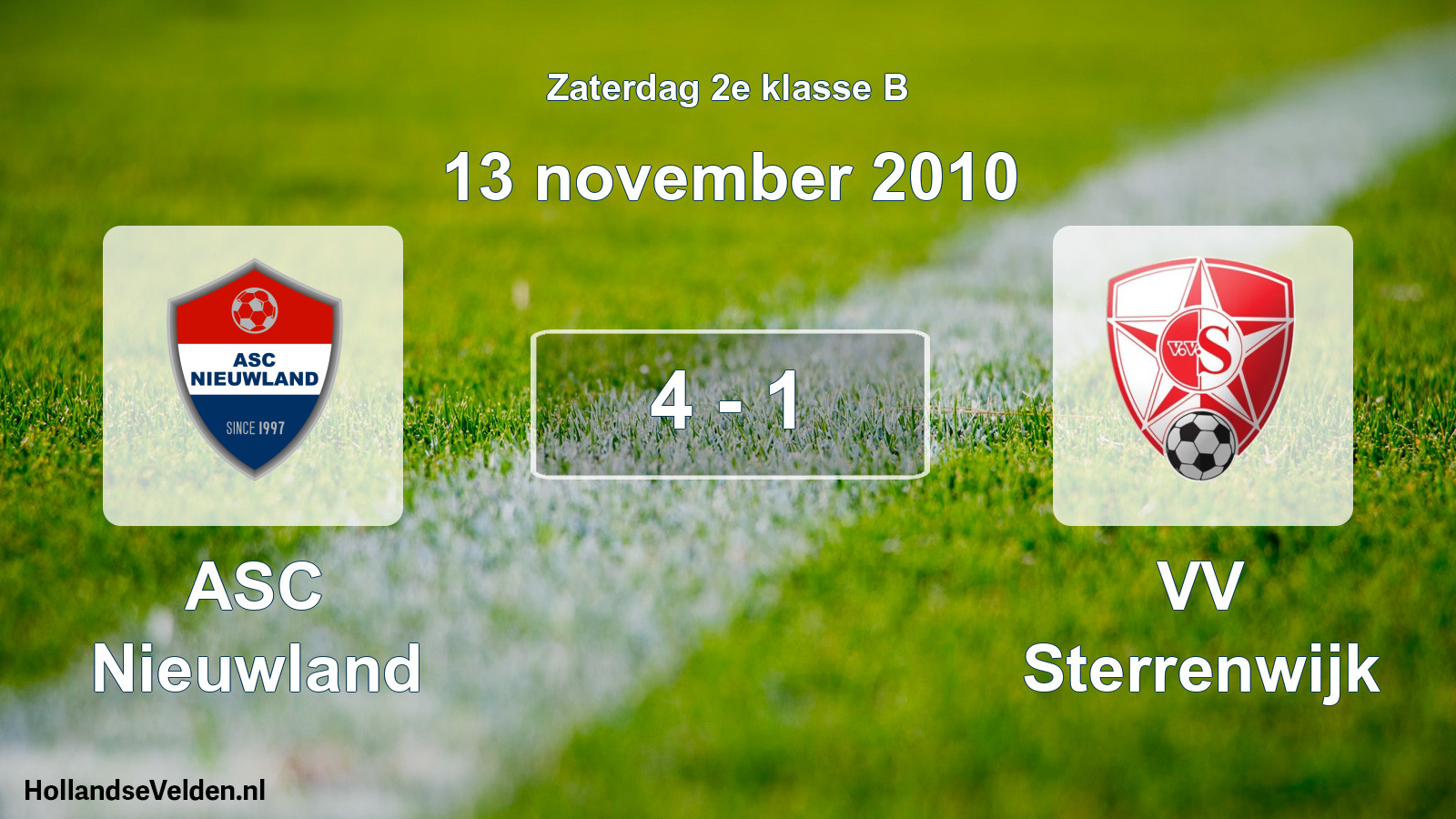 Total number of matches played: ASC Nieuwland - VV Sterrenwijk 4 - 1 (13 November 2010)