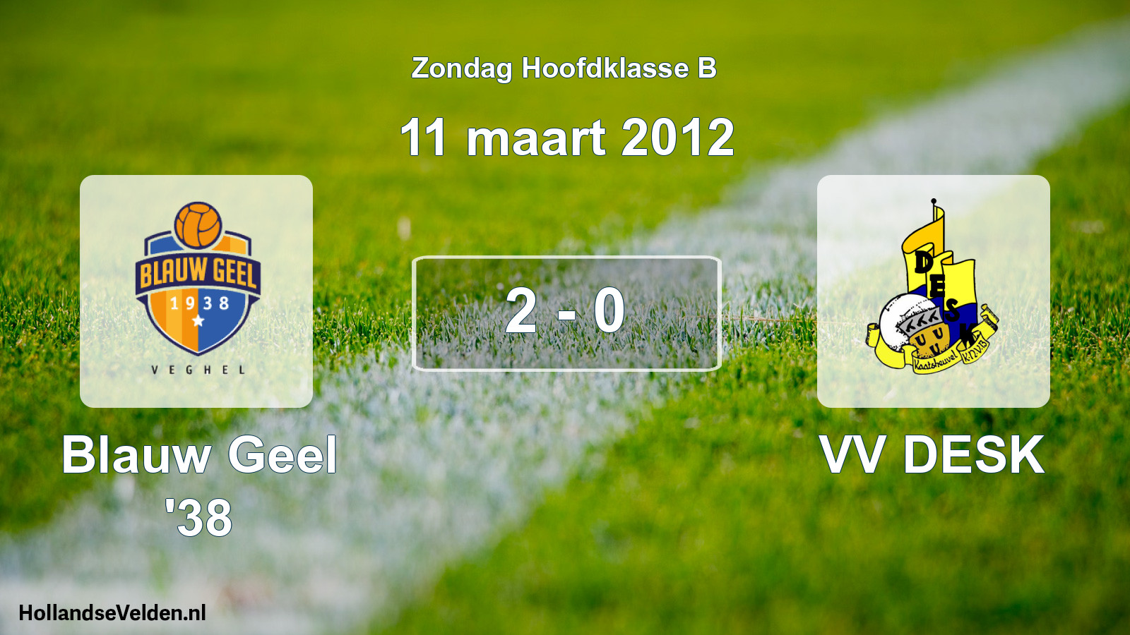 Total number of matches played: Blauw Geel '38 - VV DESK 2 - 0 (11 March 2012)