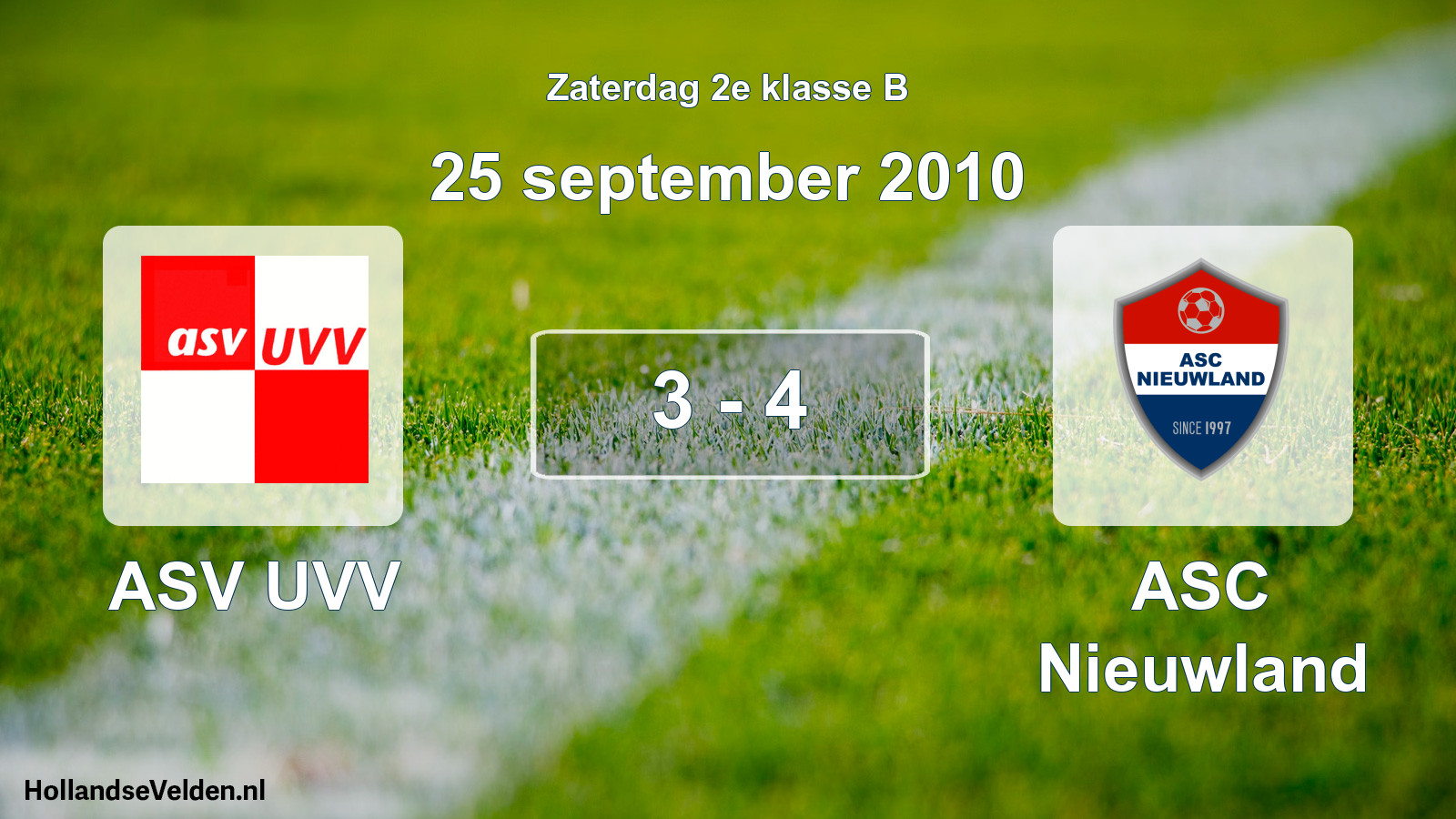 Total number of matches played: ASV UVV - ASC Nieuwland 3 - 4 (25 September 2010)