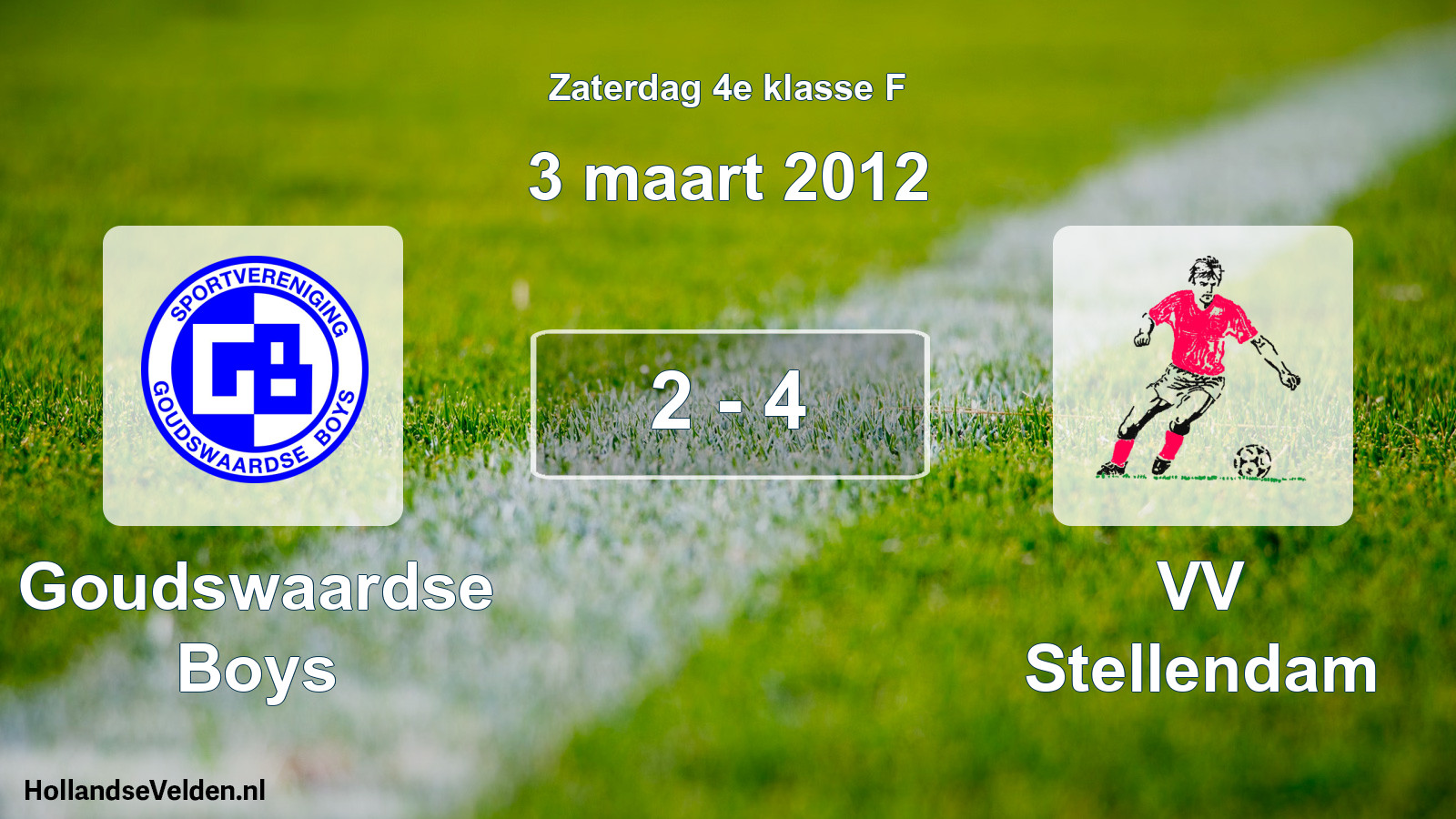 Total number of matches played: Goudswaardse Boys - VV Stellendam 2 - 4 (3 March 2012)