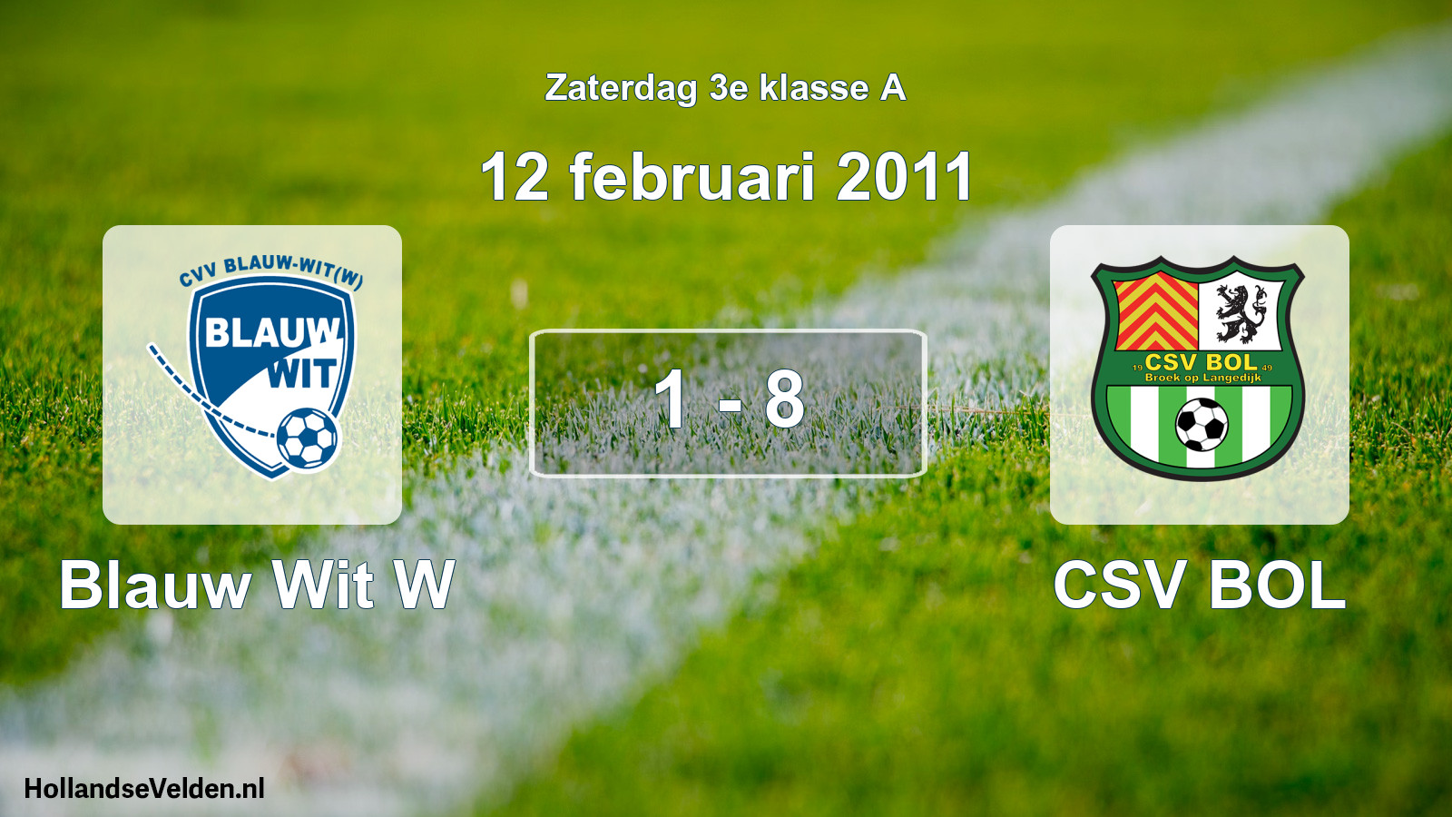 Total number of matches played: Blauw Wit W - CSV BOL 1 - 8 (12 February 2011)