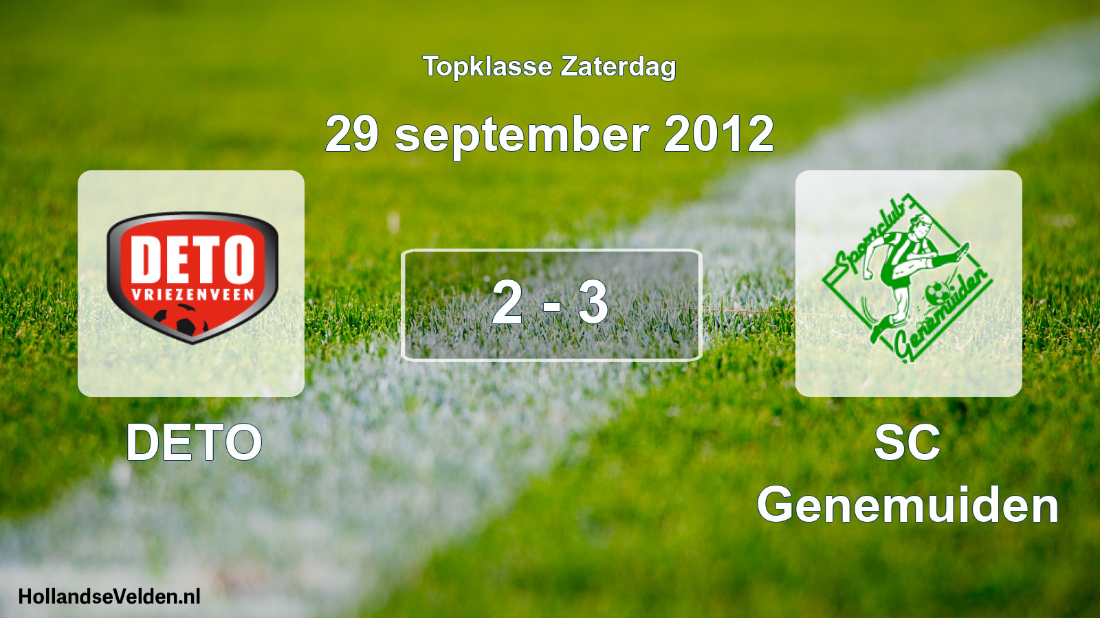 Total number of matches played: DETO - SC Genemuiden 2 - 3 (29 September 2012)