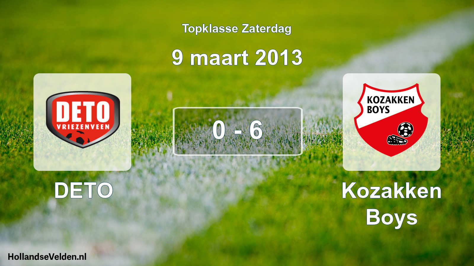 Total number of matches played: DETO - Kozakken Boys 0 - 6 (9 March 2013)