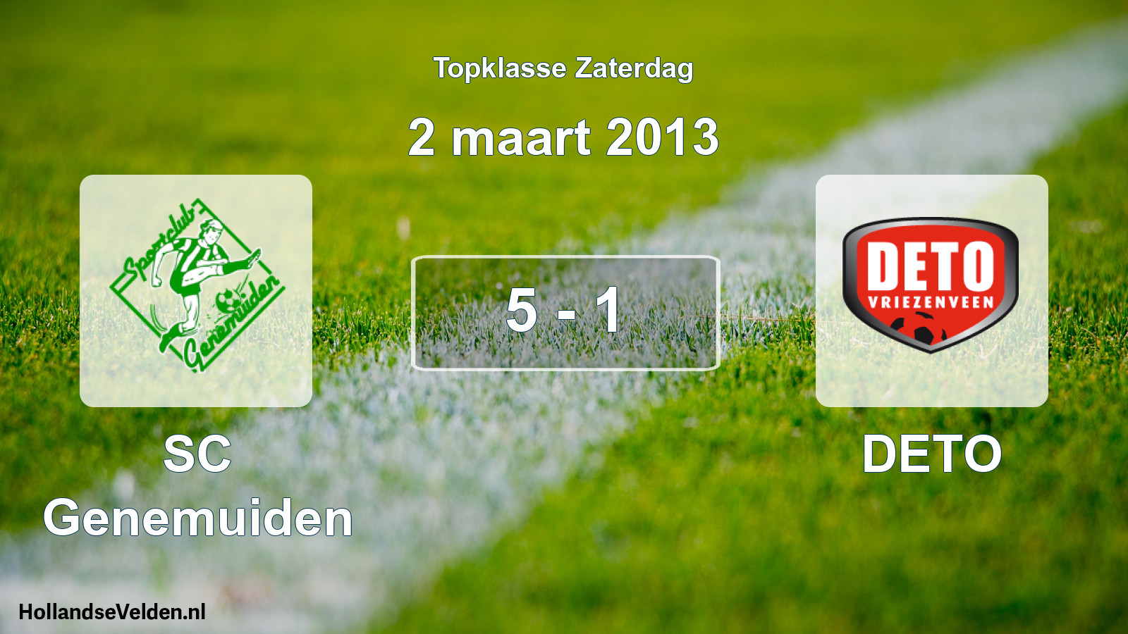 Total number of matches played: SC Genemuiden - DETO 5 - 1 (2 March 2013)