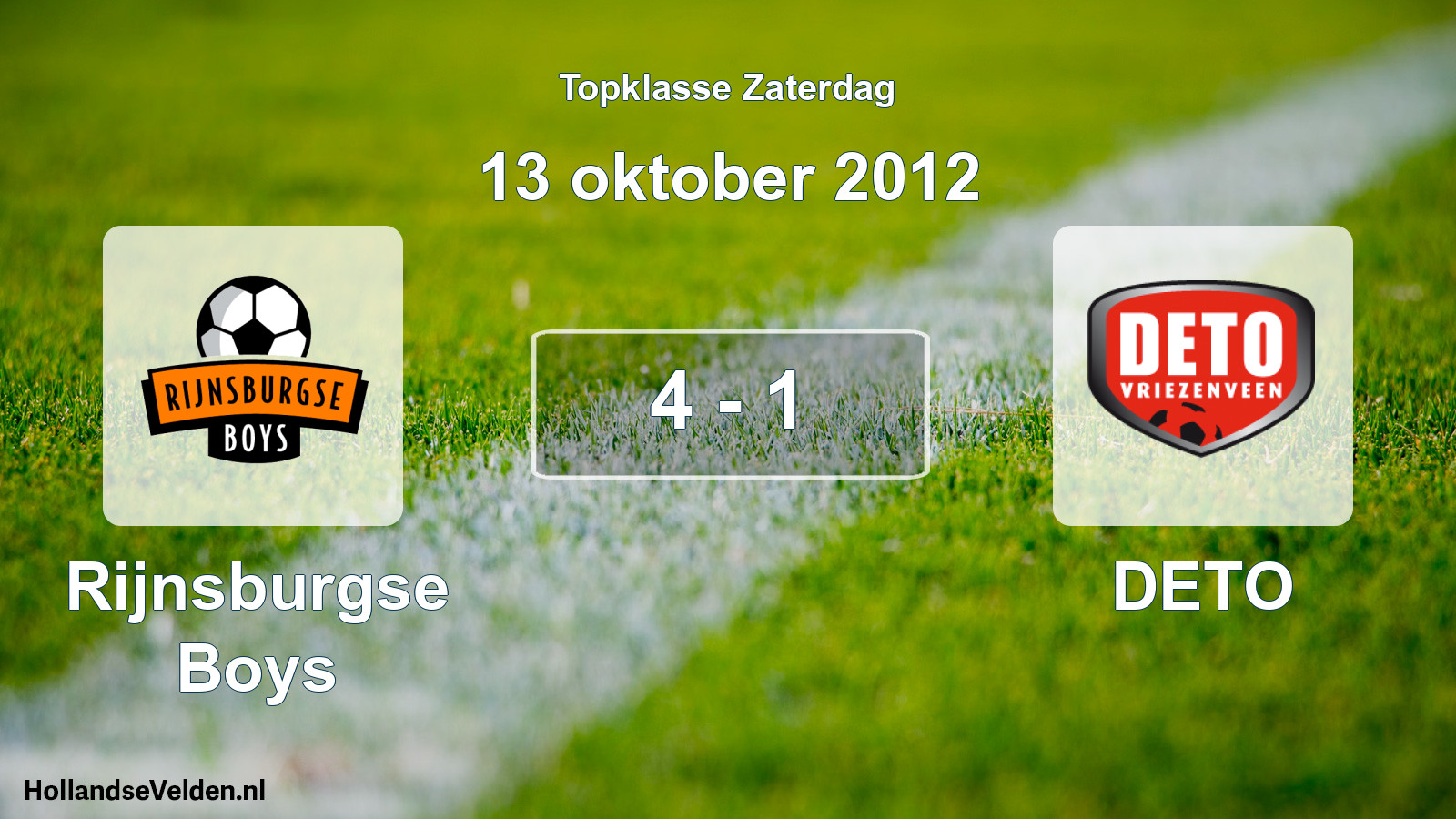 Total number of matches played: Rijnsburgse Boys - DETO 4 - 1 (13 October 2012)