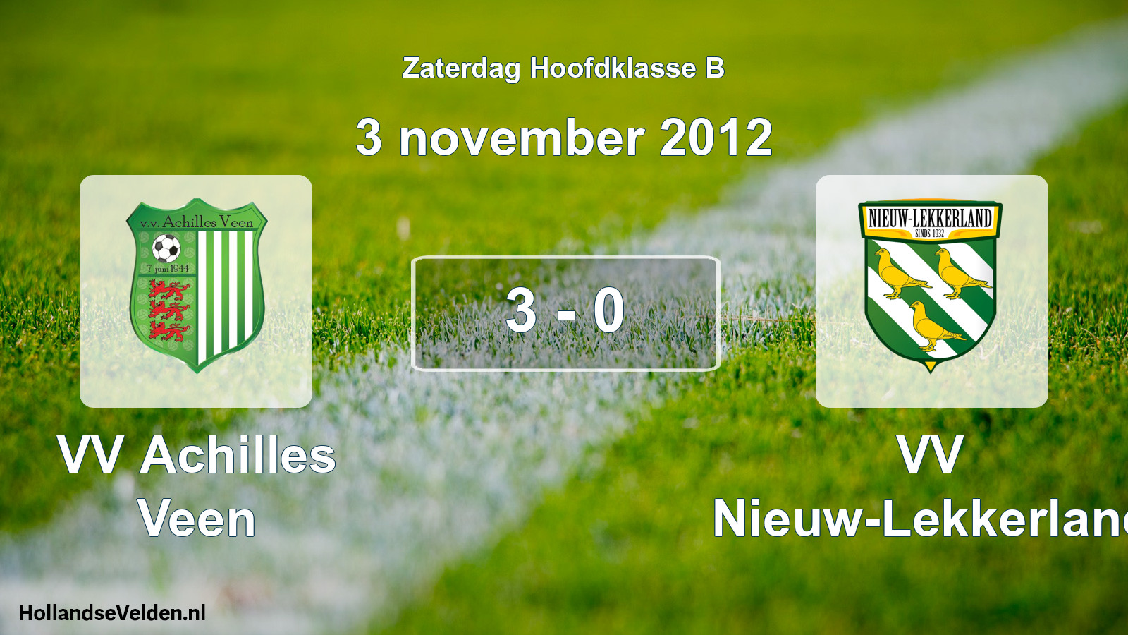 Total number of matches played: VV Achilles Veen - VV Nieuw-Lekkerland 3 - 0 (3 November 2012)