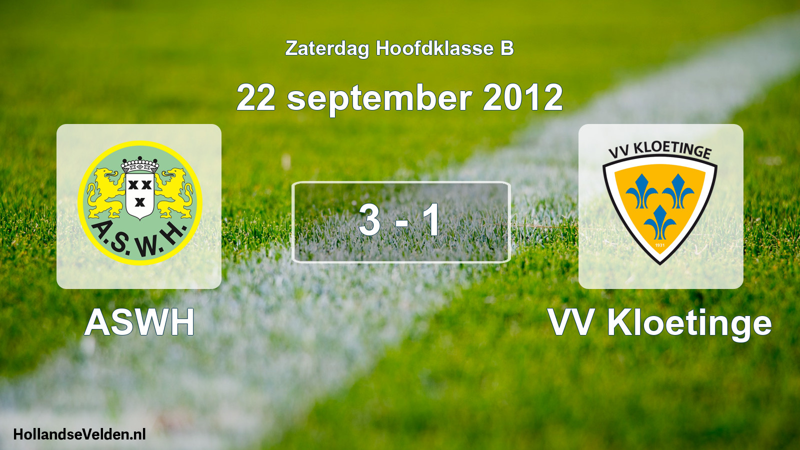 Total number of matches played: ASWH - VV Kloetinge 3 - 1 (22 September 2012)