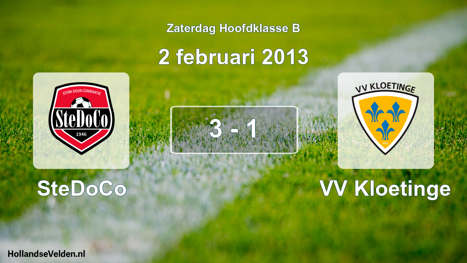 Total number of matches played: SteDoCo - VV Kloetinge 3 - 1 (2 February 2013)