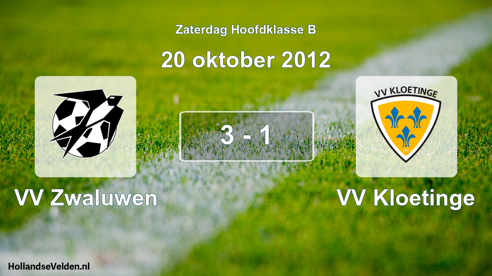 Total number of matches played: VV Zwaluwen - VV Kloetinge 3 - 1 (20 October 2012)