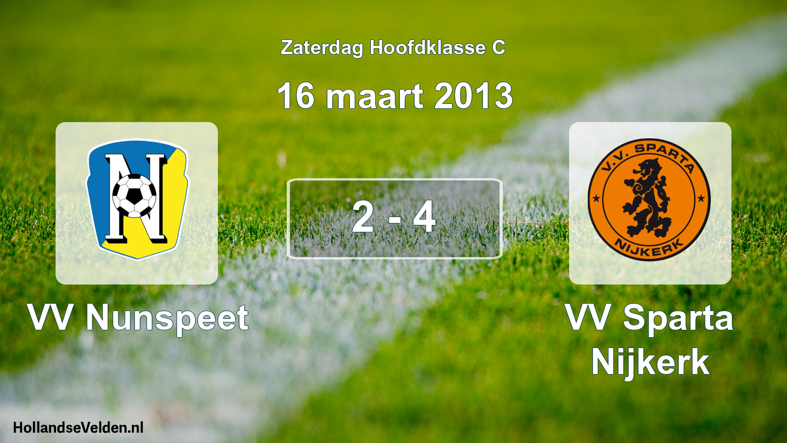 Total number of matches played: VV Nunspeet - VV Sparta Nijkerk 2 - 4 (16 March 2013)