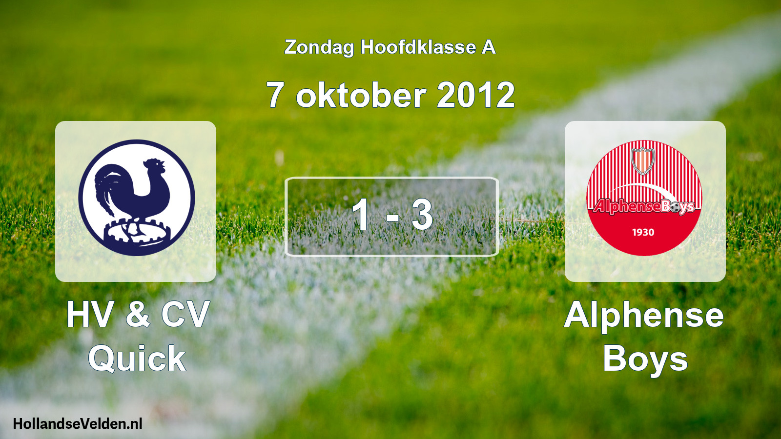 Total number of matches played: HV & CV Quick - Alphense Boys 1 - 3 (7 October 2012)
