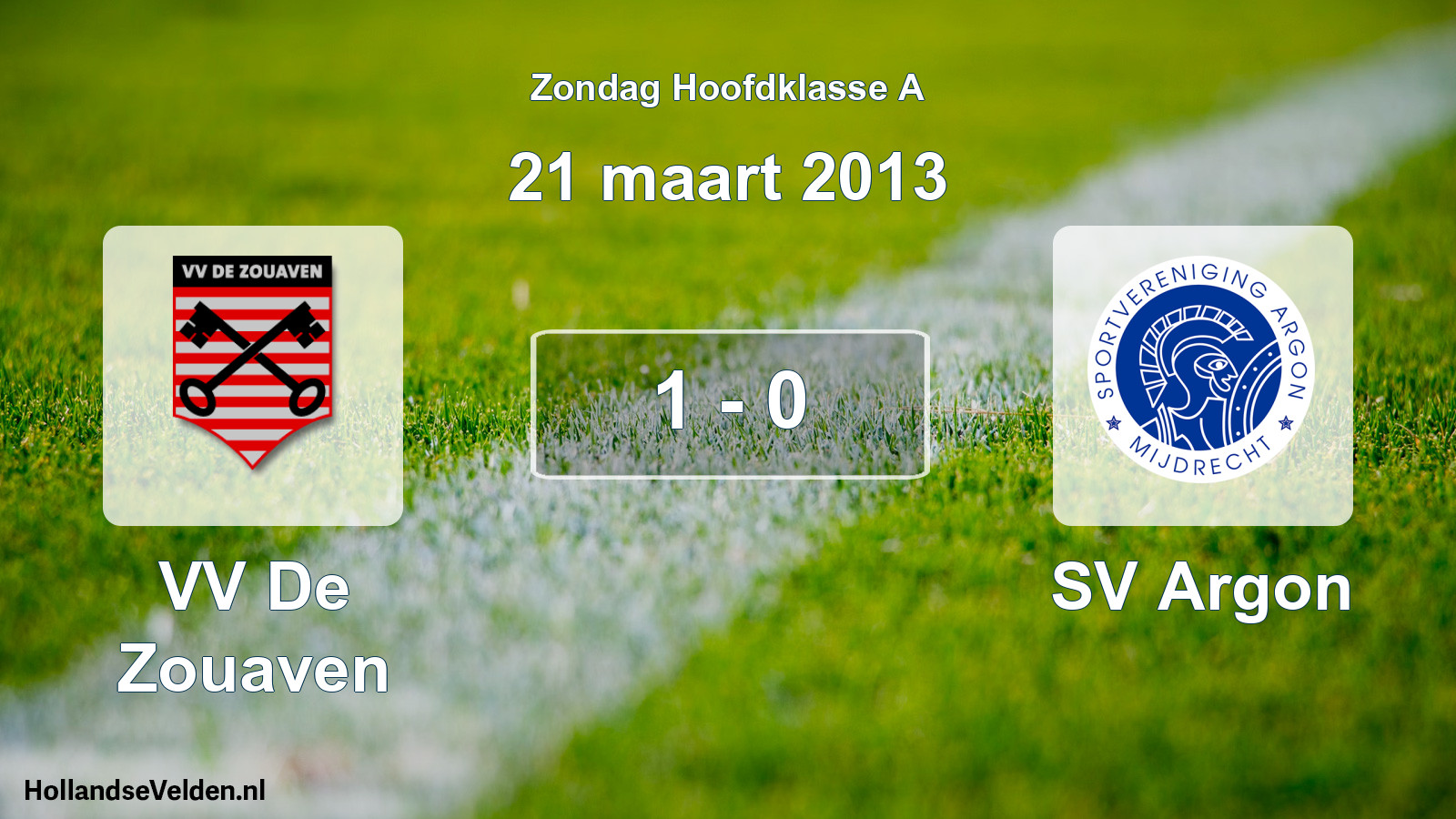 Total number of matches played: VV De Zouaven - SV Argon 1 - 0 (21 March 2013)