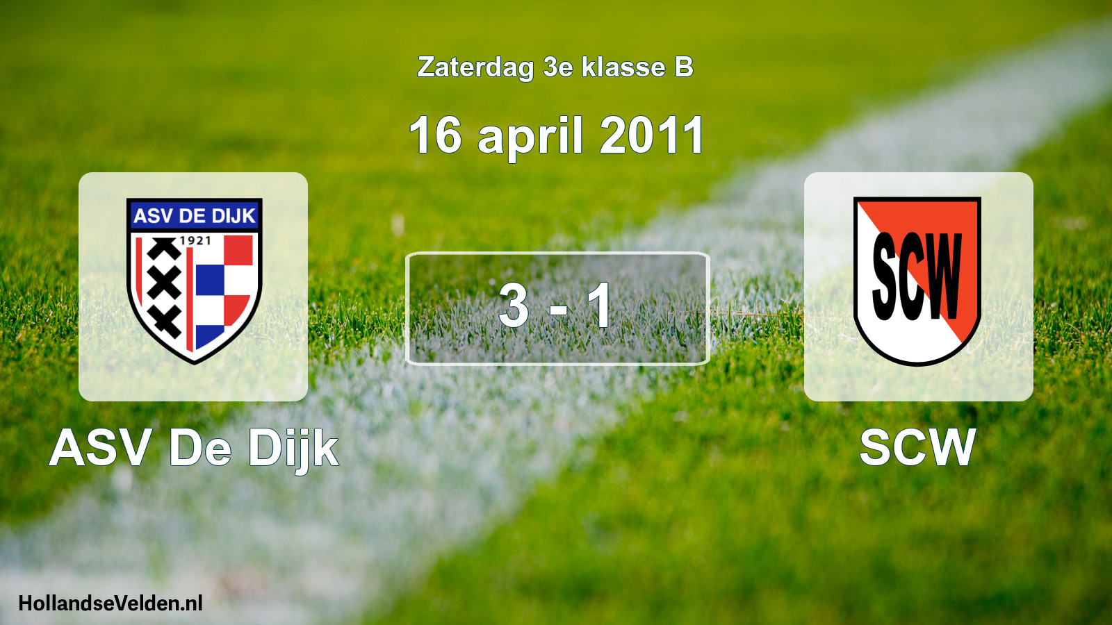 Total number of matches played: ASV De Dijk - SCW 3 - 1 (16 April 2011)