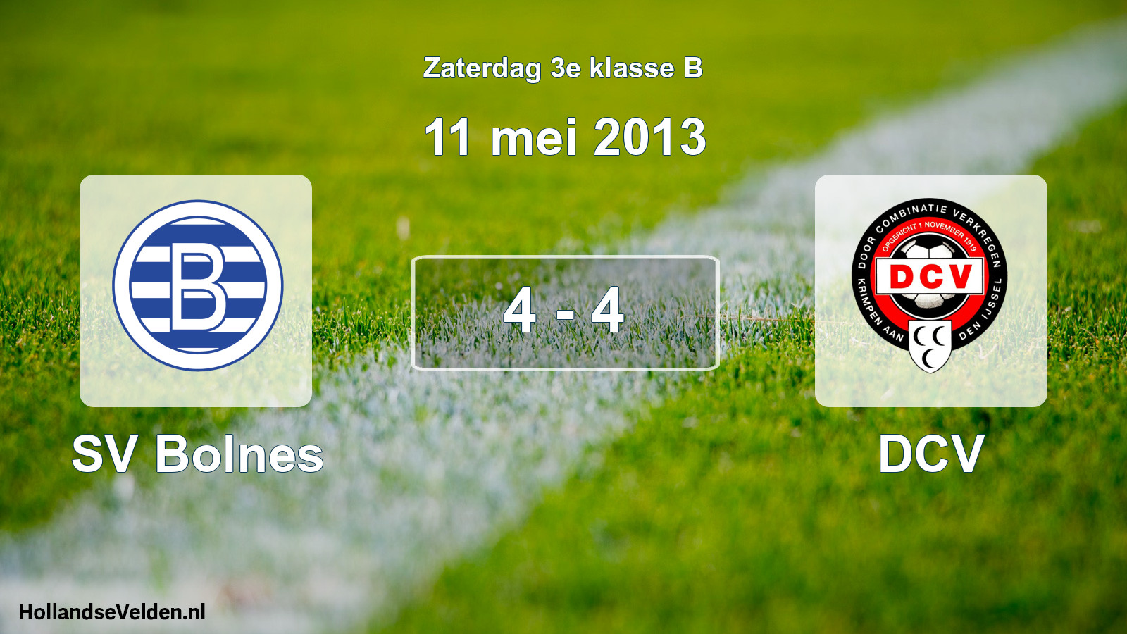 Total number of matches played: SV Bolnes - DCV 4 - 4 (11 May 2013)