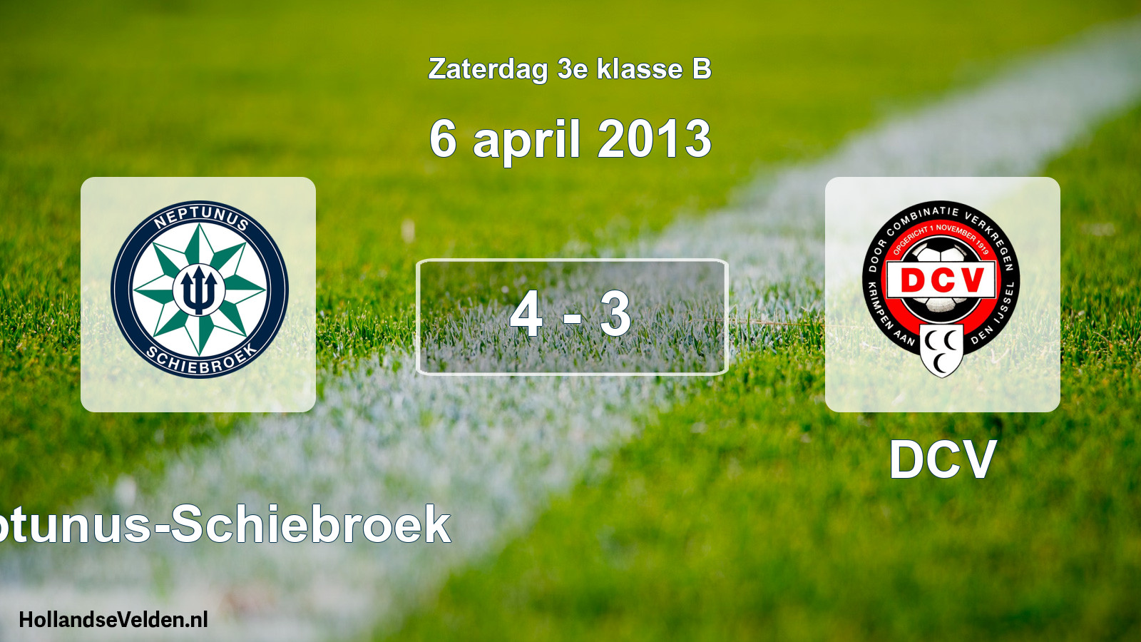 Total number of matches played: Neptunus-Schiebroek - DCV 4 - 3 (6 April 2013)