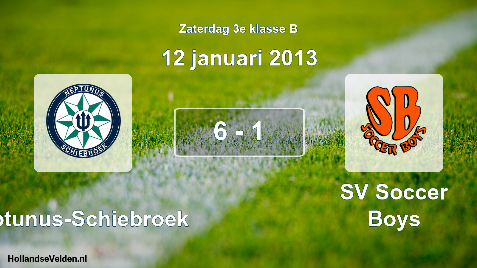 Total number of matches played: Neptunus-Schiebroek - SV Soccer Boys 6 - 1 (12 January 2013)