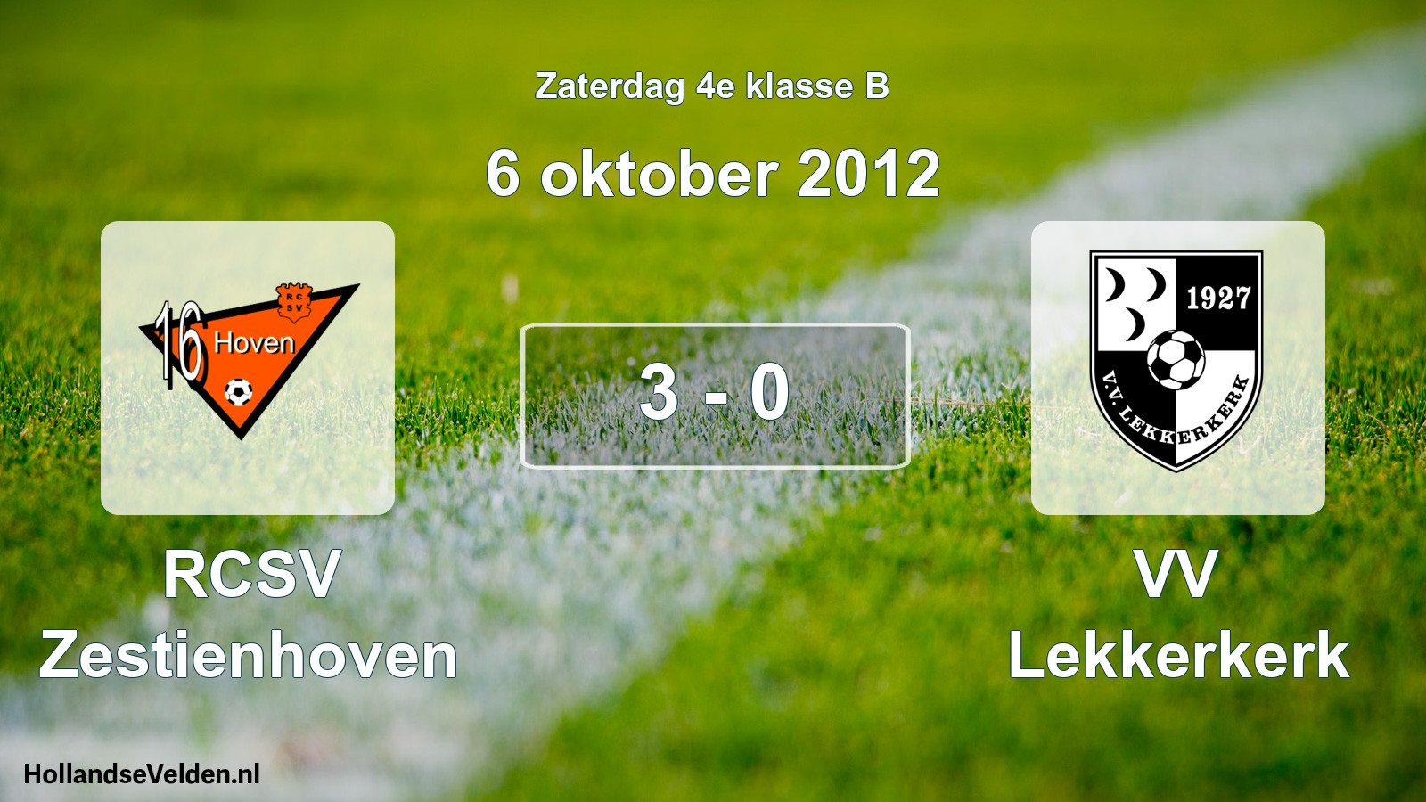 Total number of matches played: RCSV Zestienhoven - VV Lekkerkerk 3 - 0 (6 October 2012)
