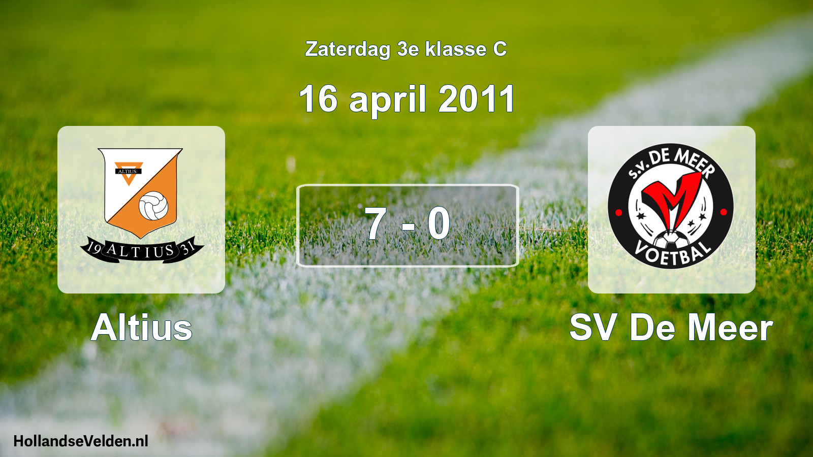 Total number of matches played: Altius - SV De Meer 7 - 0 (16 April 2011)