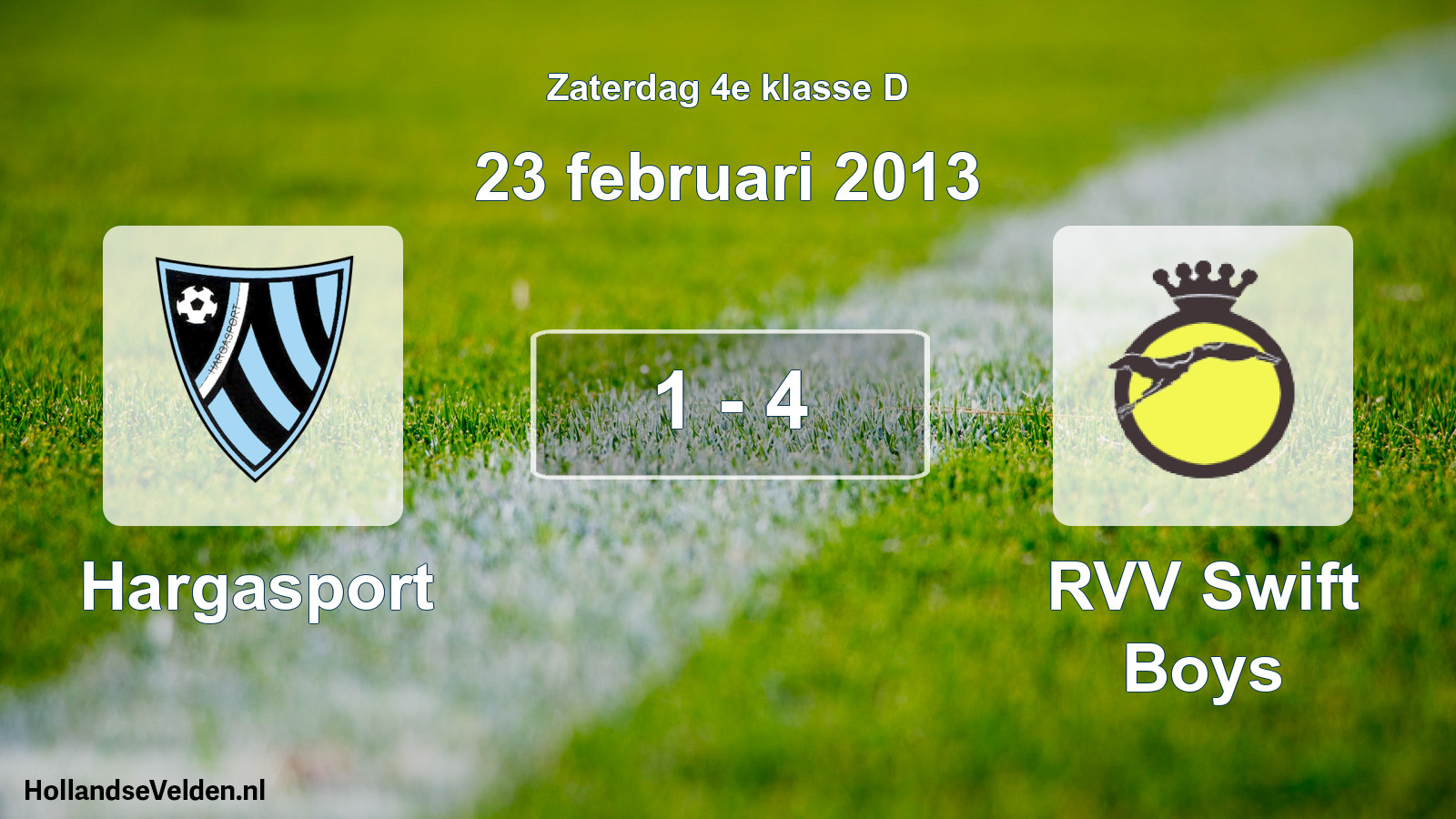 Total number of matches played: Hargasport - RVV Swift Boys 1 - 4 (23 February 2013)