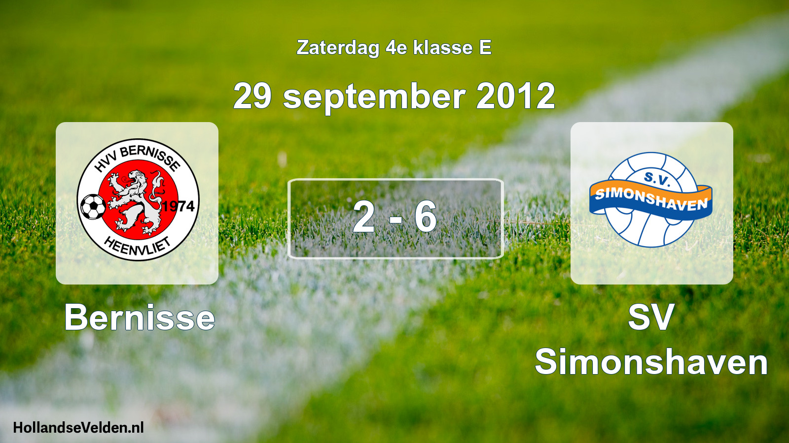 Total number of matches played: Bernisse - SV Simonshaven 2 - 6 (29 September 2012)