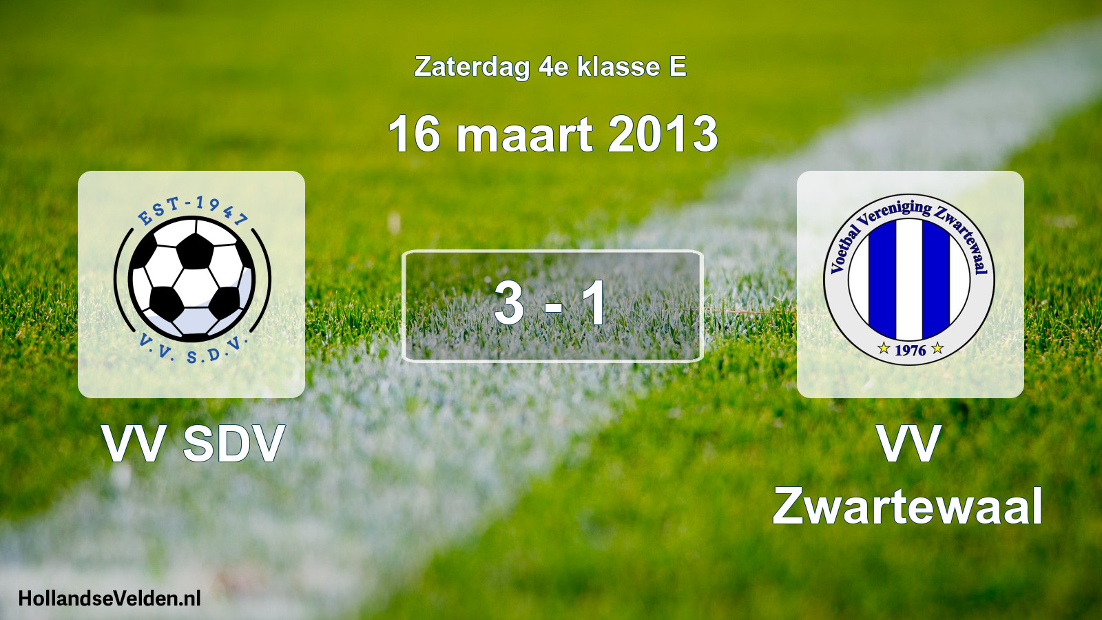 Total number of matches played: VV SDV - VV Zwartewaal 3 - 1 (16 March 2013)