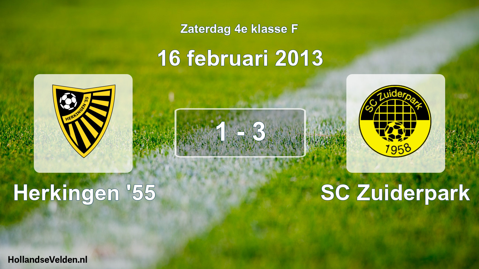 Total number of matches played: Herkingen '55 - SC Zuiderpark 1 - 3 (16 February 2013)