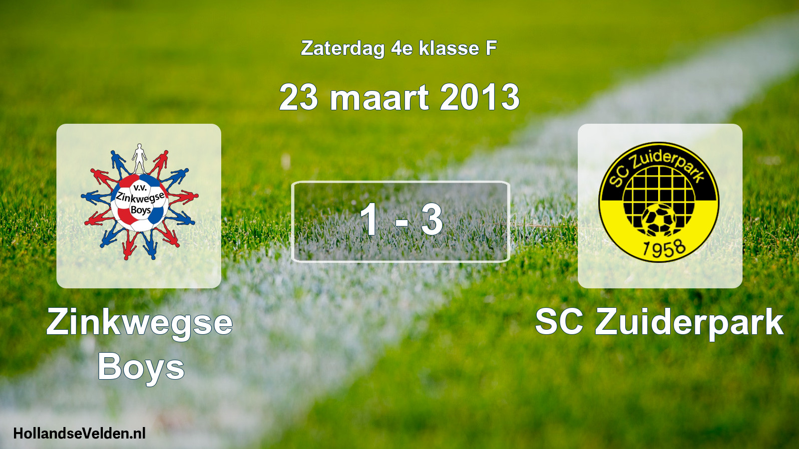Total number of matches played: Zinkwegse Boys - SC Zuiderpark 1 - 3 (23 March 2013)