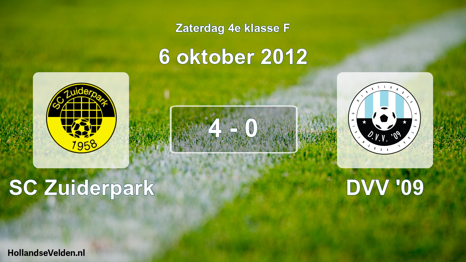 Total number of matches played: SC Zuiderpark - DVV '09 4 - 0 (6 October 2012)