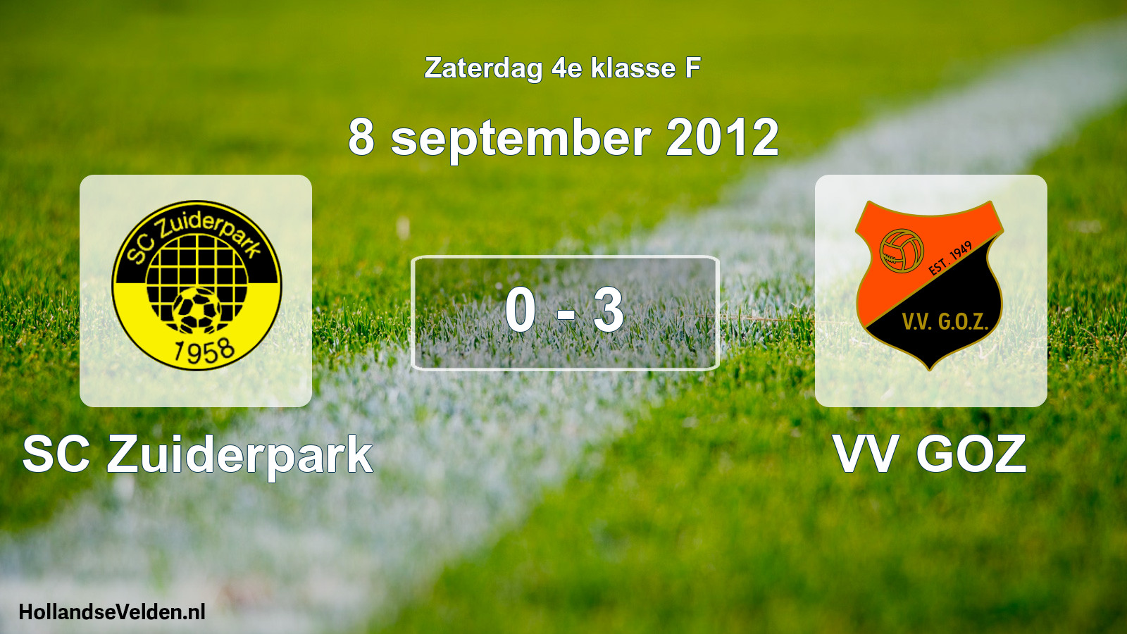 Total number of matches played: SC Zuiderpark - VV GOZ 0 - 3 (8 September 2012)