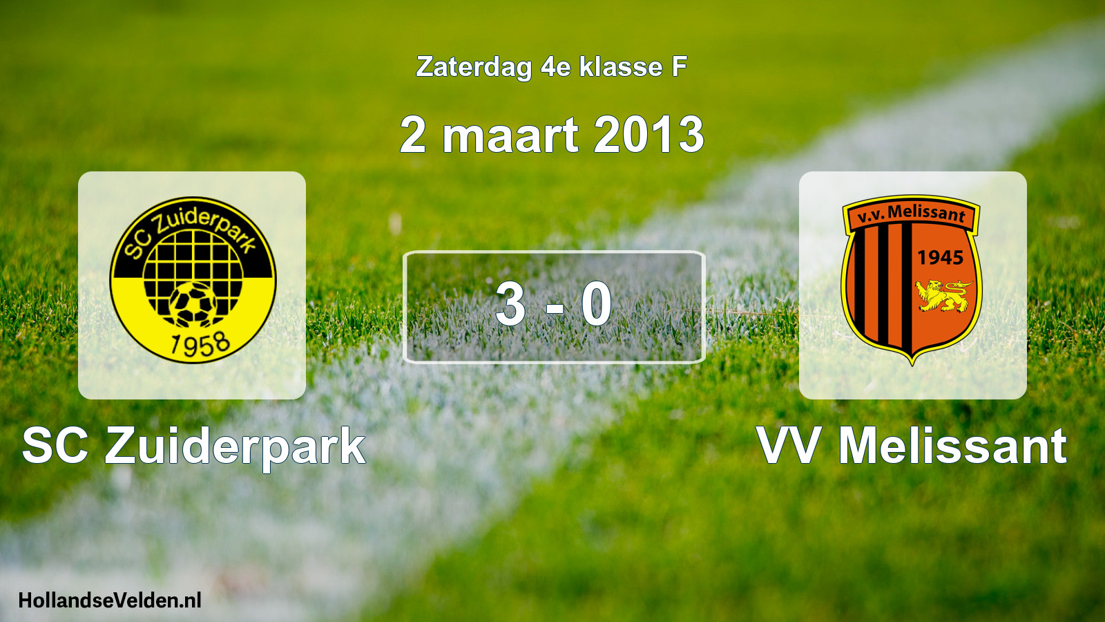 Total number of matches played: SC Zuiderpark - VV Melissant 3 - 0 (2 March 2013)