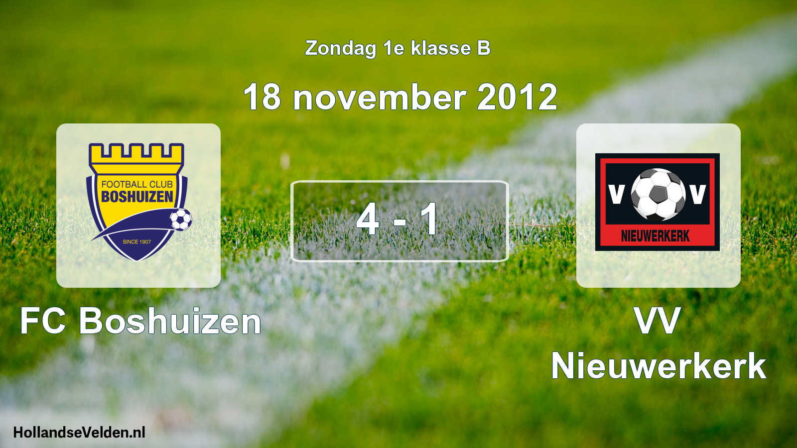 Total number of matches played: FC Boshuizen - VV Nieuwerkerk 4 - 1 (18 November 2012)
