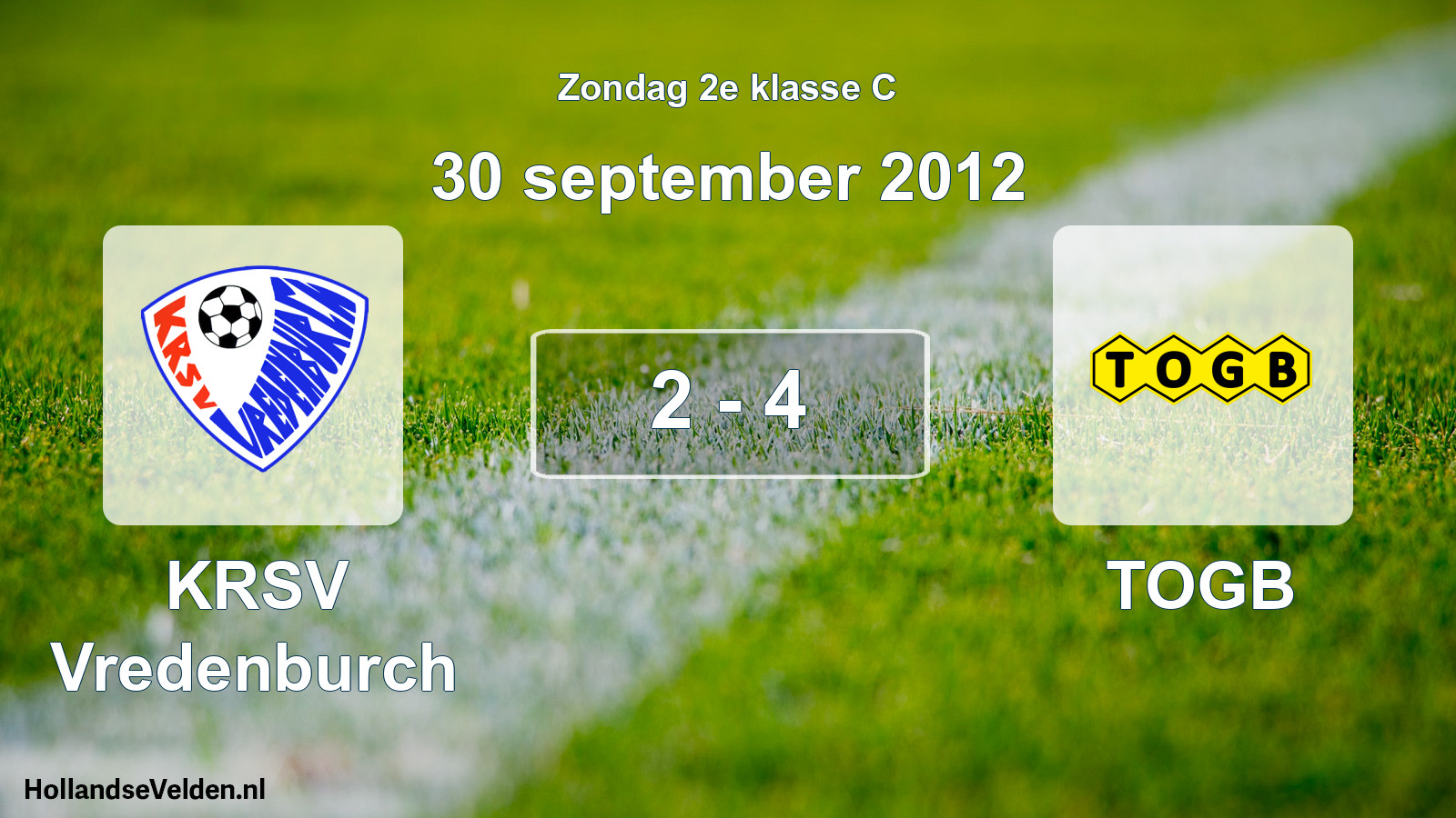 Total number of matches played: KRSV Vredenburch - TOGB 2 - 4 (30 September 2012)