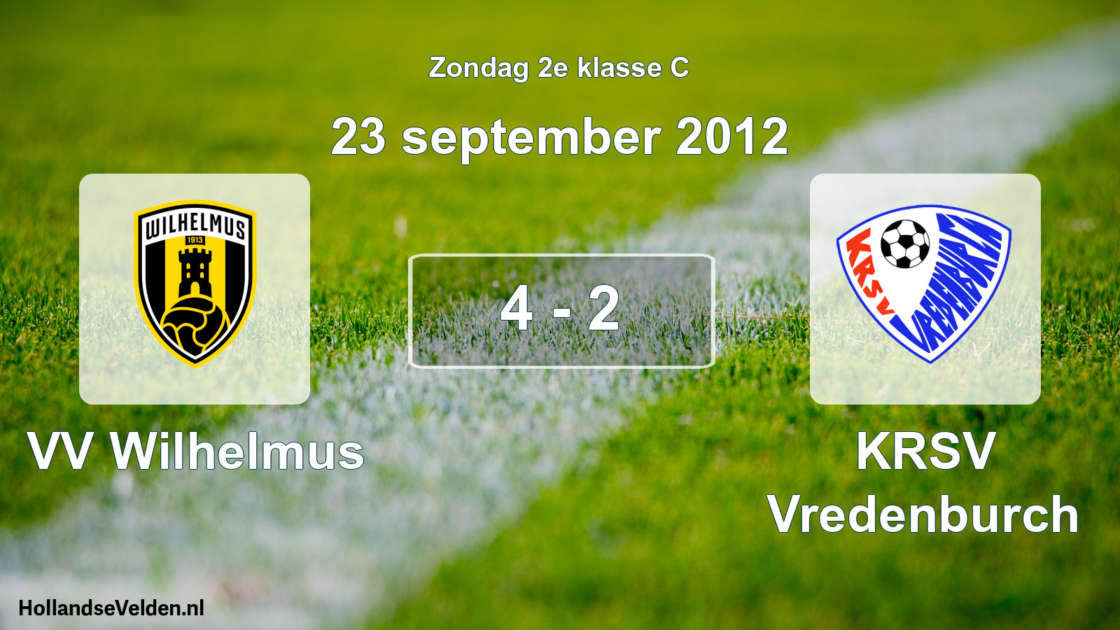 Total number of matches played: VV Wilhelmus - KRSV Vredenburch 4 - 2 (23 September 2012)
