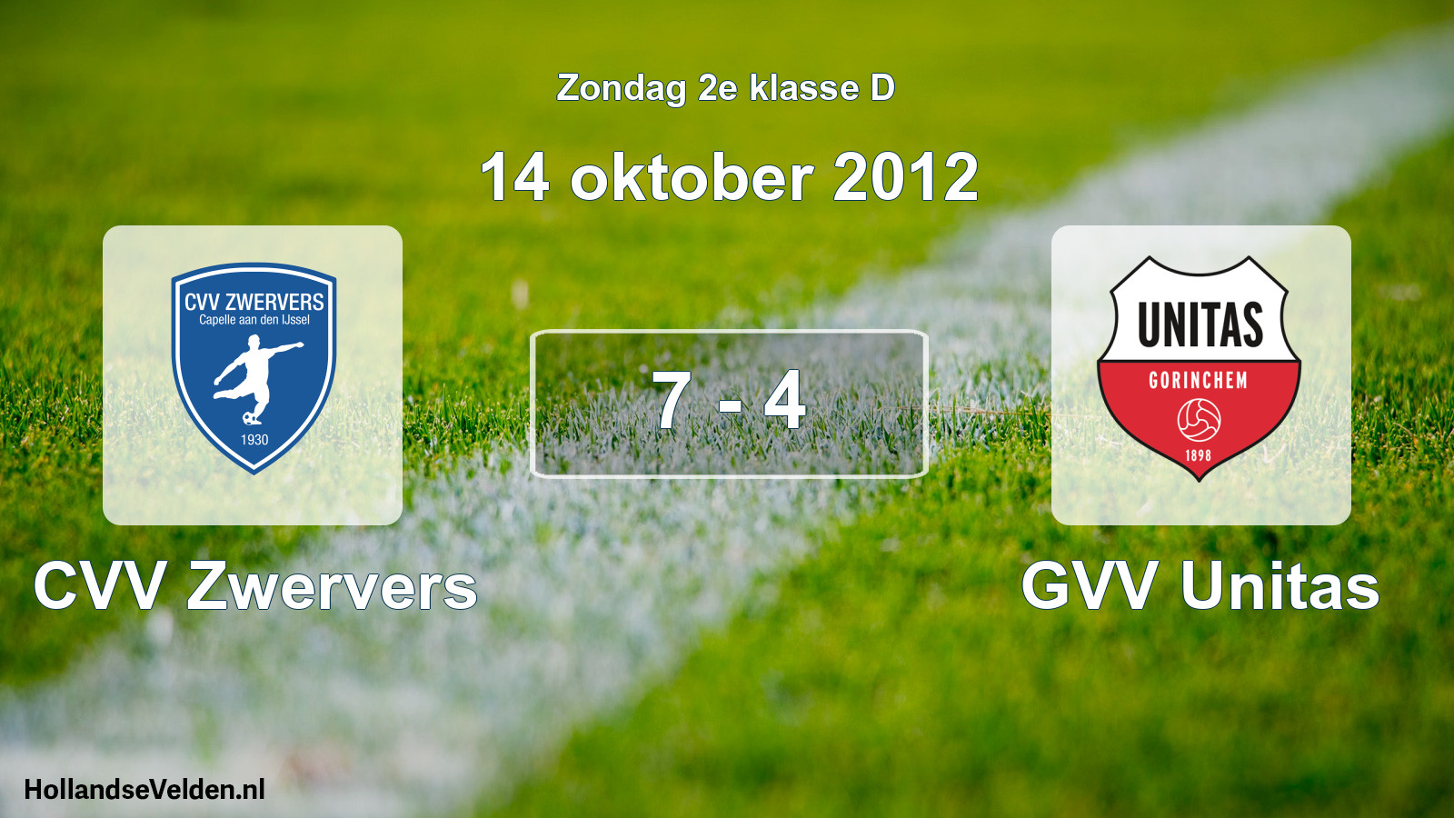 Total number of matches played: CVV Zwervers - GVV Unitas 7 - 4 (14 October 2012)