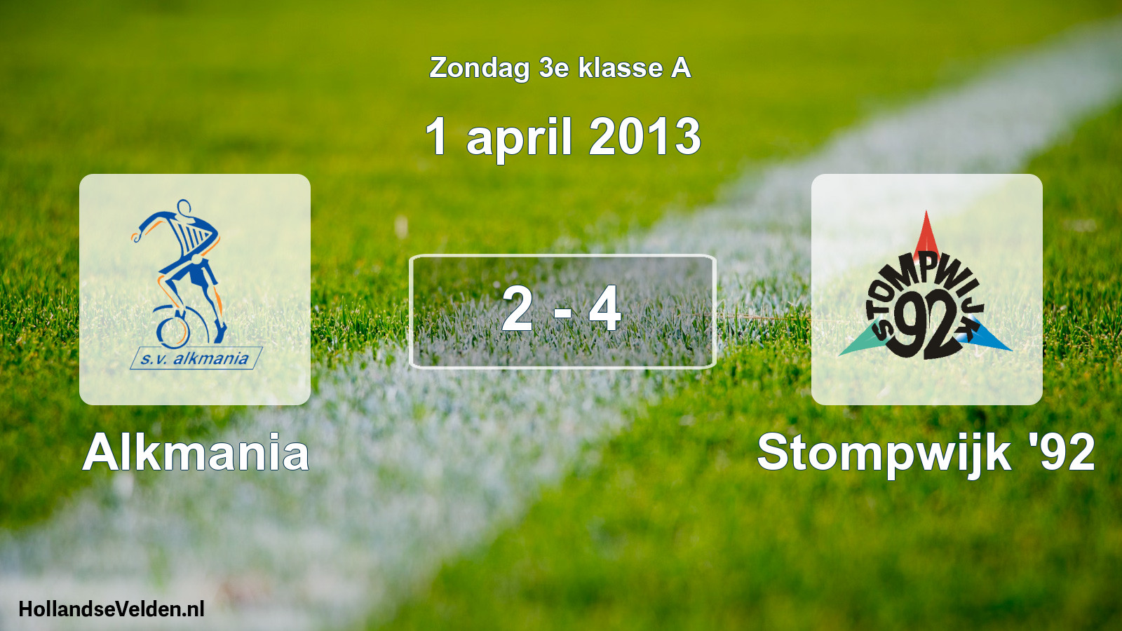 Total number of matches played: Alkmania - Stompwijk '92 2 - 4 (1 April 2013)