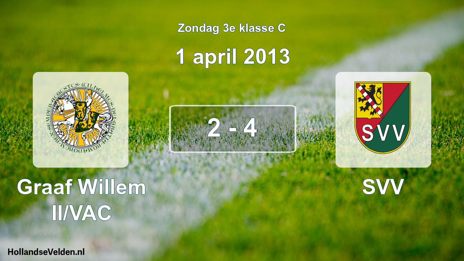 Total number of matches played: Graaf Willem II/VAC - SVV 2 - 4 (1 April 2013)